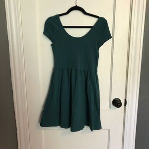 Teal skater dress with low back